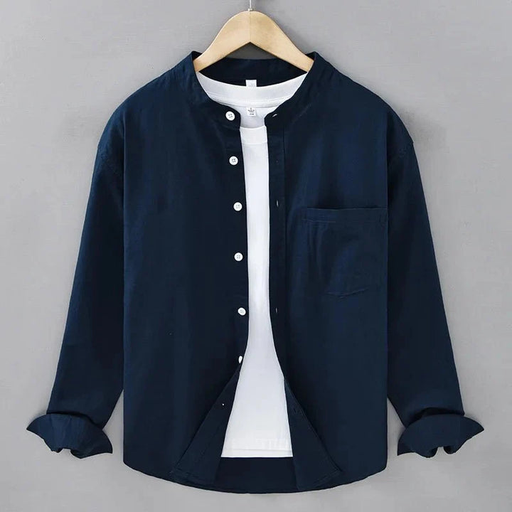 Chemise japonaise en coton et lin à col mandarin
