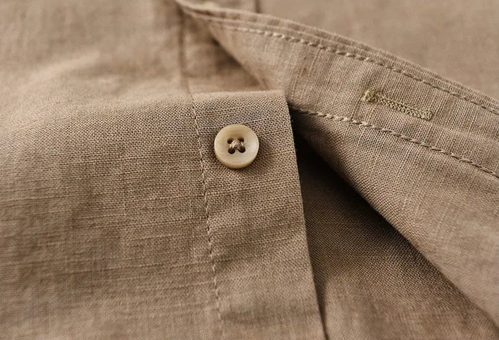 Chemise japonaise en coton et lin à col mandarin