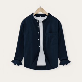 Chemise japonaise en coton et lin à col mandarin