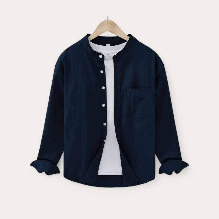 Chemise japonaise en coton et lin à col mandarin