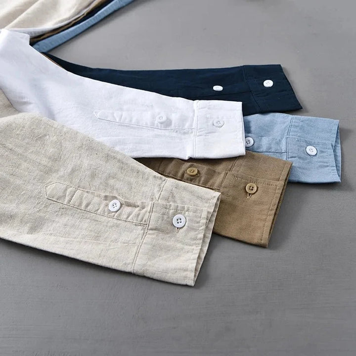 Chemise japonaise en coton et lin à col mandarin