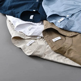 Chemise japonaise en coton et lin à col mandarin