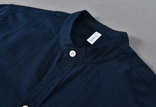 Chemise japonaise en coton et lin à col mandarin