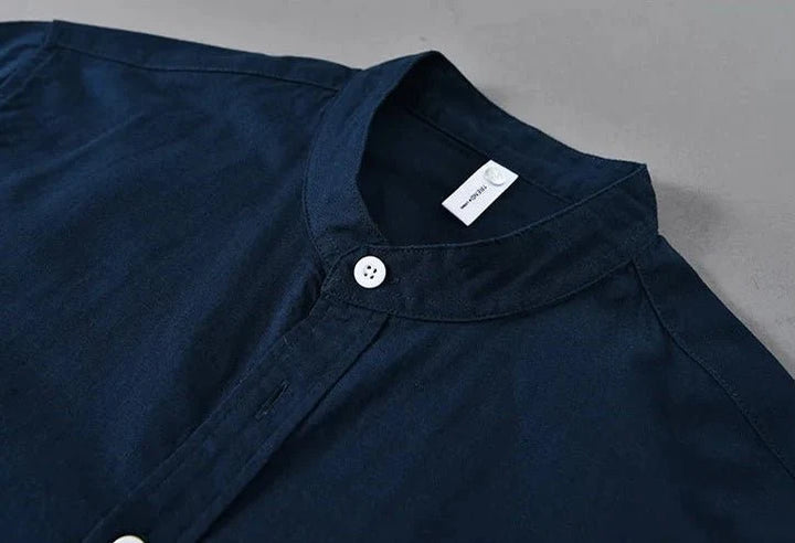 Chemise japonaise en coton et lin à col mandarin