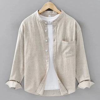 Chemise japonaise en coton et lin à col mandarin