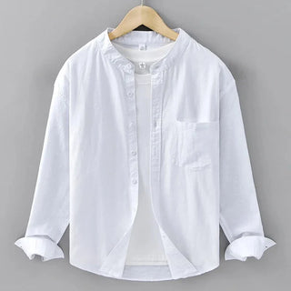 Chemise japonaise en coton et lin à col mandarin
