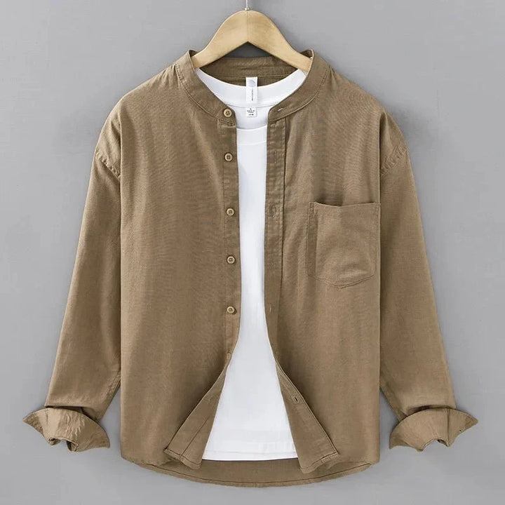 Chemise japonaise en coton et lin à col mandarin