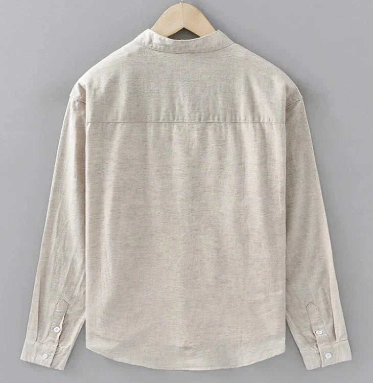 Chemise japonaise en coton et lin à col mandarin