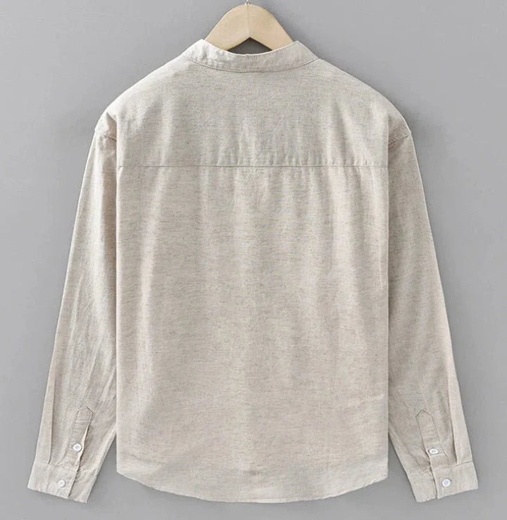 Chemise japonaise en coton et lin à col mandarin