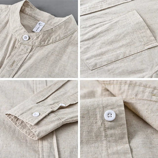 Chemise japonaise en coton et lin à col mandarin