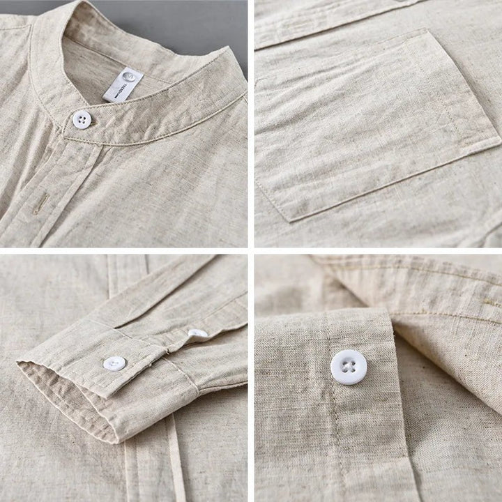 Chemise japonaise en coton et lin à col mandarin