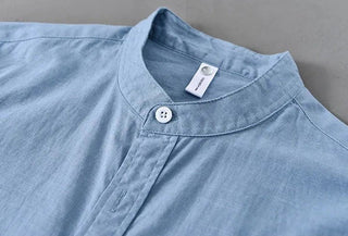 Chemise japonaise en coton et lin à col mandarin