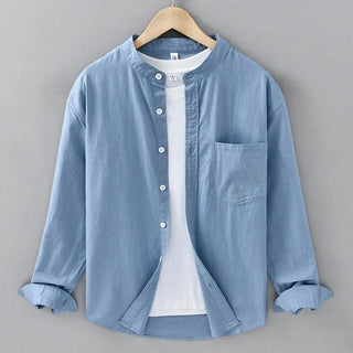 Chemise japonaise en coton et lin à col mandarin