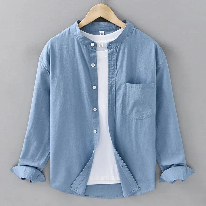Chemise japonaise en coton et lin à col mandarin