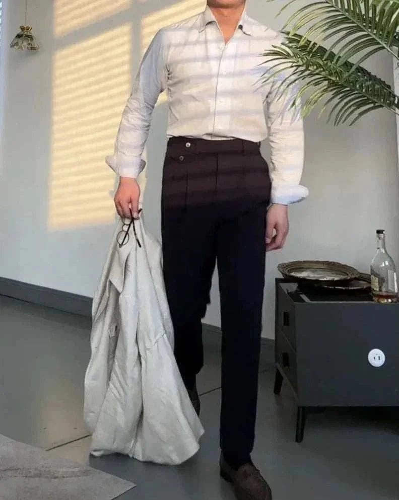 Chemise de bureau pour homme bleu et abricot