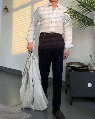 Chemise de bureau pour homme bleu et abricot