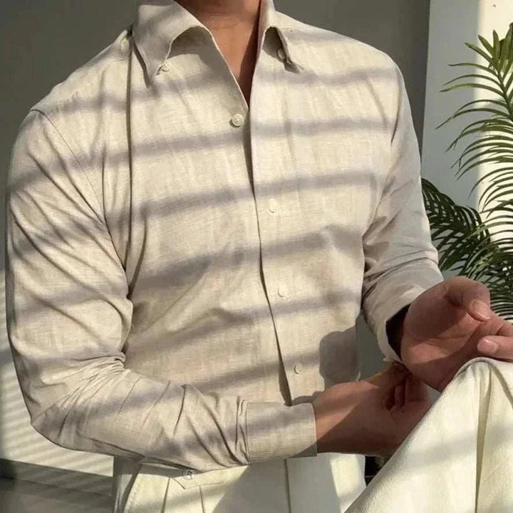 Chemise de bureau pour homme bleu et abricot