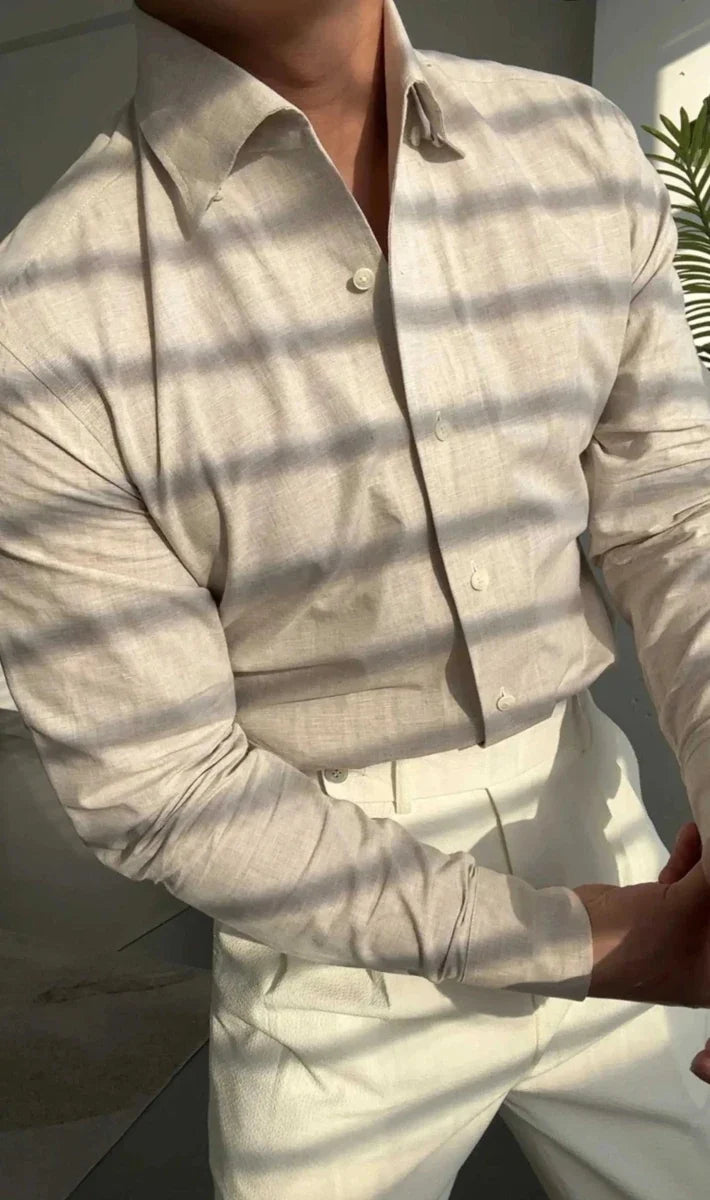 Chemise de bureau pour homme bleu et abricot