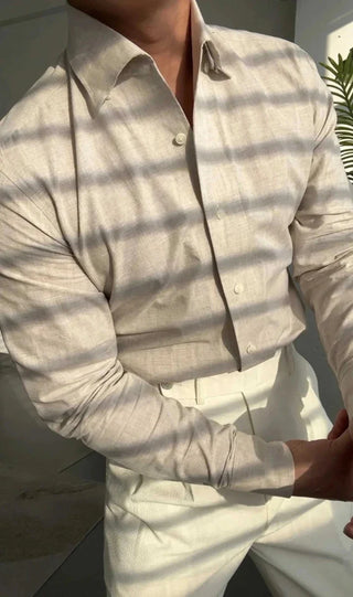 Chemise de bureau pour homme bleu et abricot