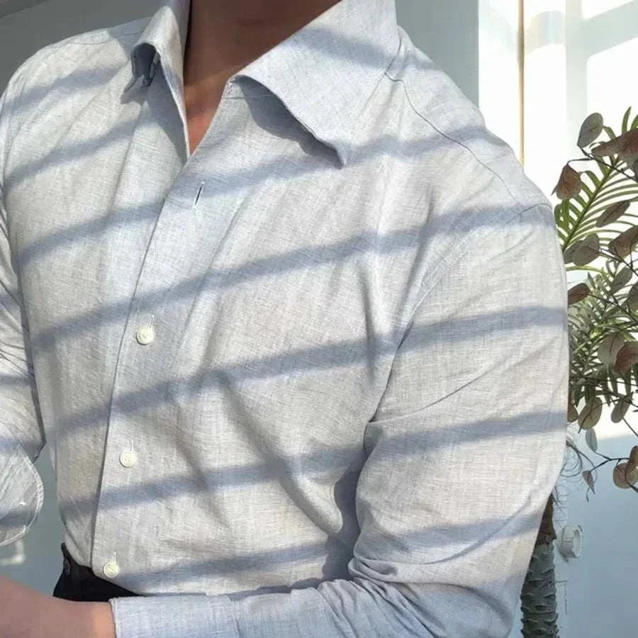 Chemise de bureau pour homme bleu et abricot