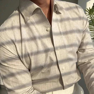 Chemise de bureau pour homme bleu et abricot
