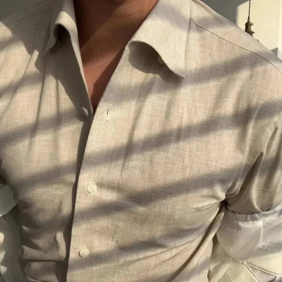 Chemise de bureau pour homme bleu et abricot