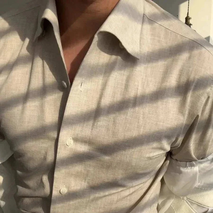 Chemise de bureau pour homme bleu et abricot