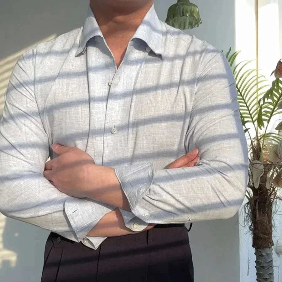 Chemise de bureau pour homme bleu et abricot