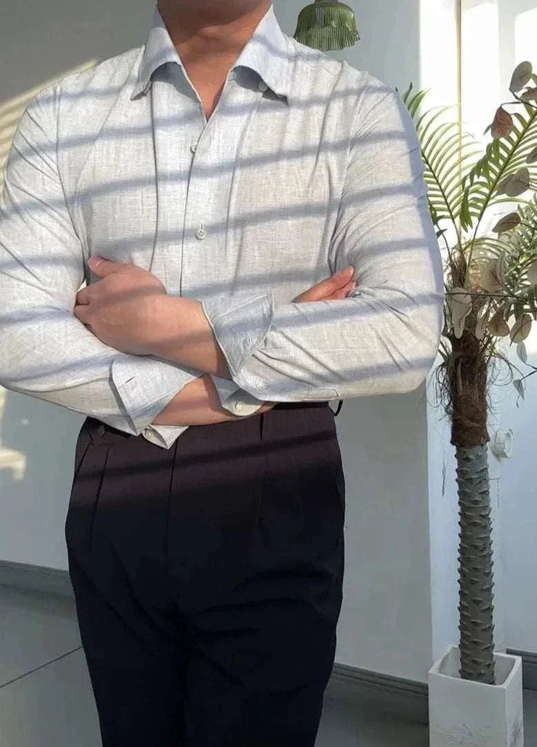 Chemise de bureau pour homme bleu et abricot