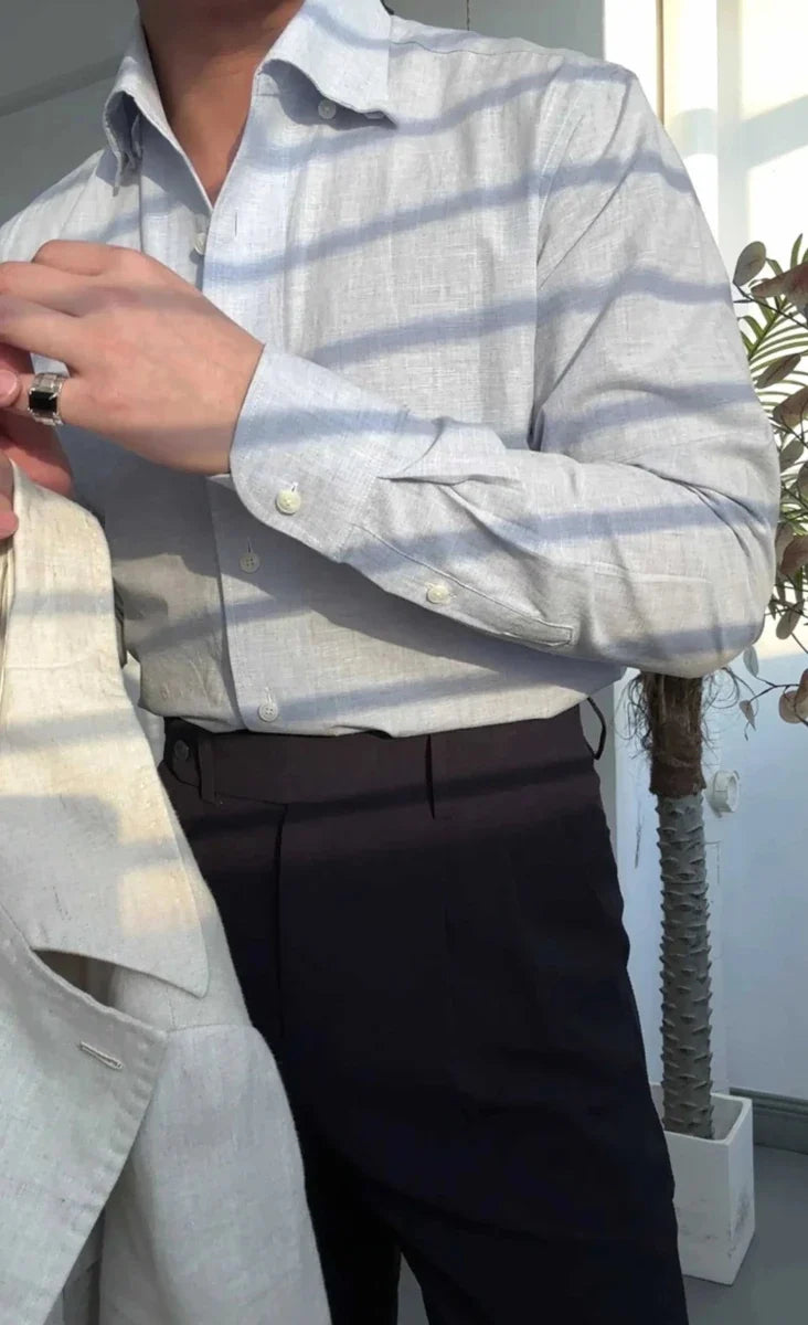 Chemise de bureau pour homme bleu et abricot