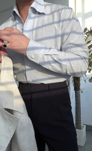 Chemise de bureau pour homme bleu et abricot
