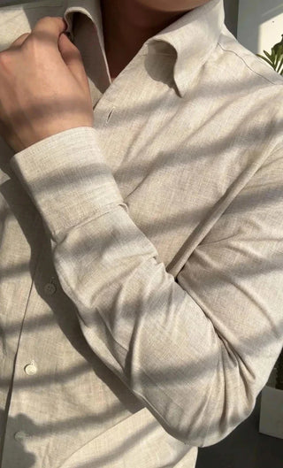 Chemise de bureau pour homme bleu et abricot