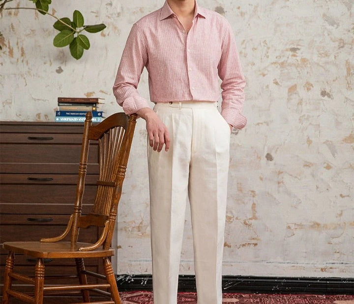 Chemise classique rayée en lin