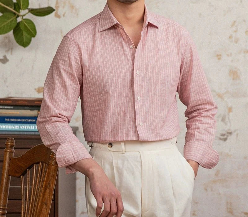 Chemise classique rayée en lin