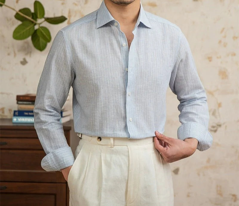 Chemise classique rayée en lin