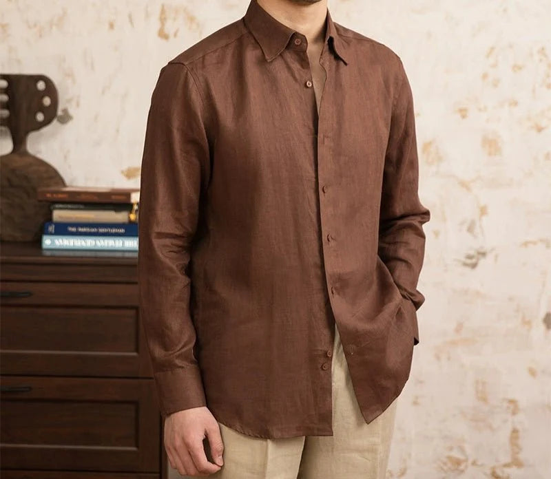 Chemise vintage en lin à manches longues
