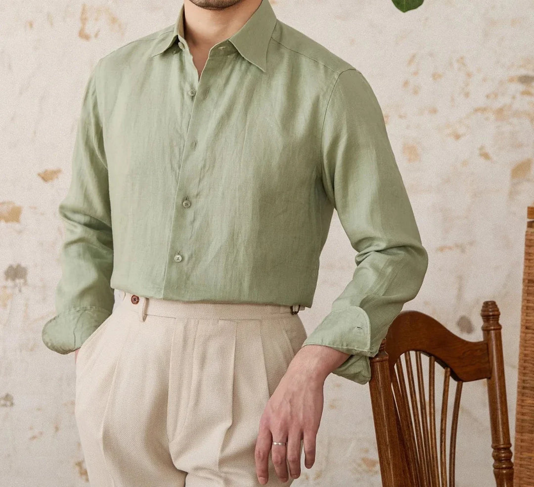 Chemise vintage en lin à manches longues