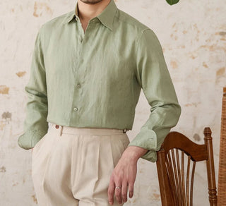 Chemise vintage en lin à manches longues