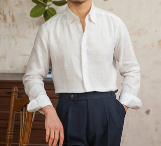 Chemise vintage en lin à manches longues