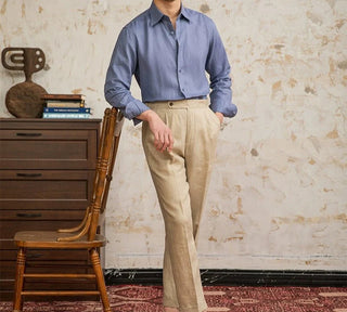 Chemise vintage en lin à manches longues