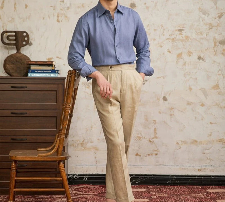 Chemise vintage en lin à manches longues
