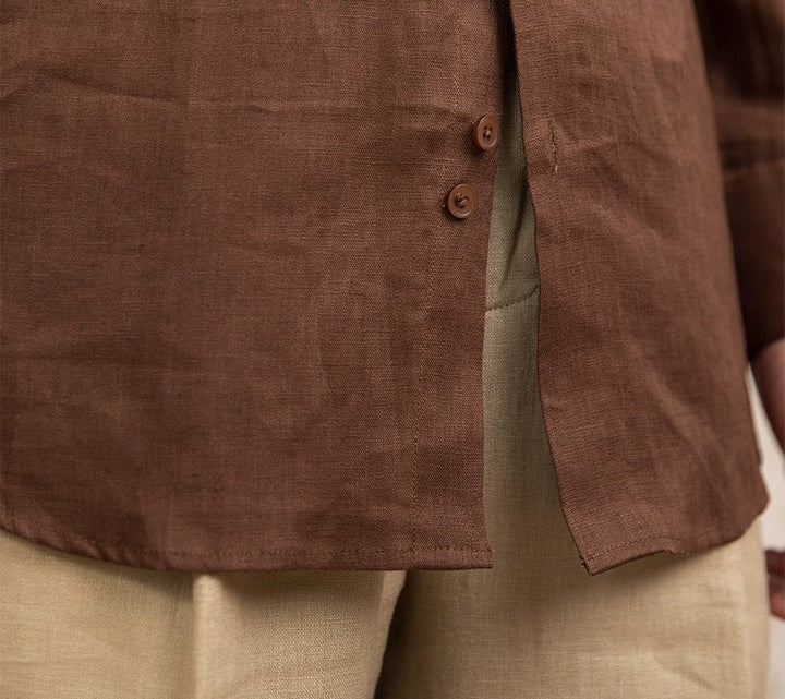 Chemise vintage en lin à manches longues