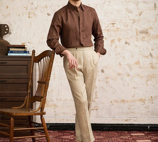 Chemise vintage en lin à manches longues