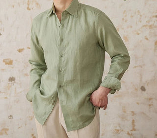 Chemise vintage en lin à manches longues