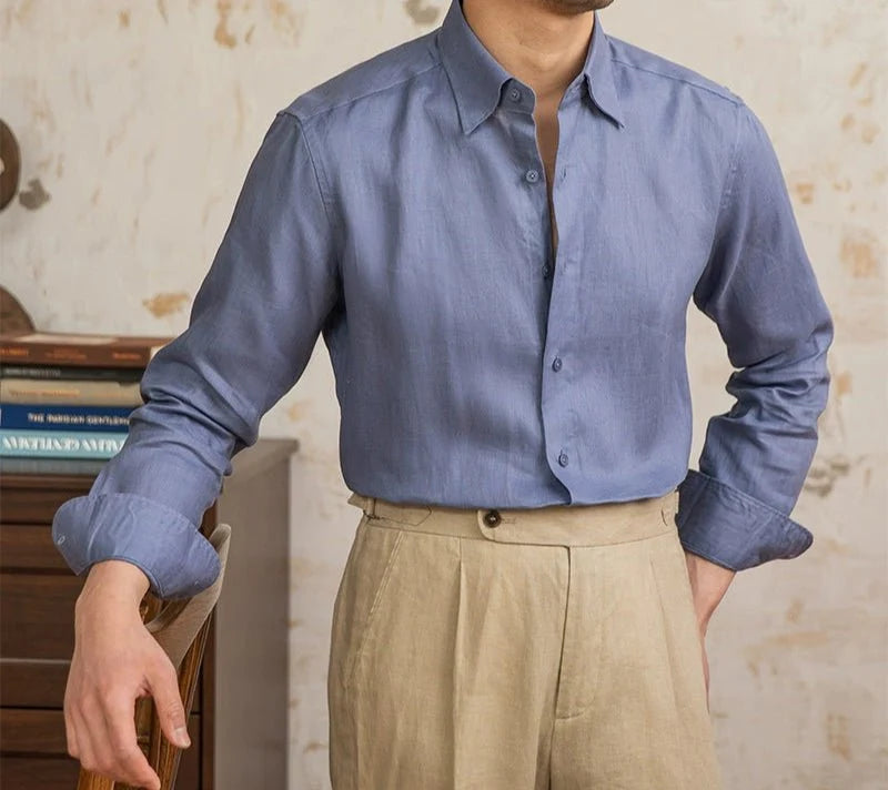 Chemise vintage en lin à manches longues