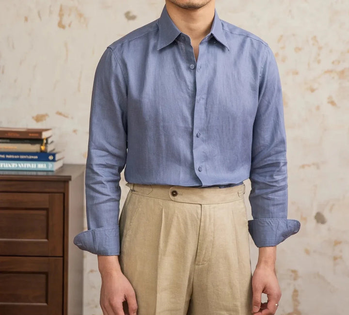 Chemise vintage en lin à manches longues