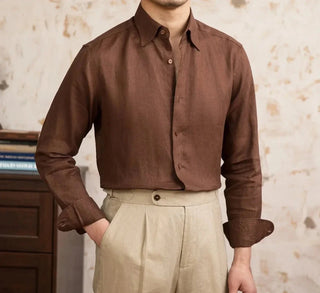 Chemise vintage en lin à manches longues