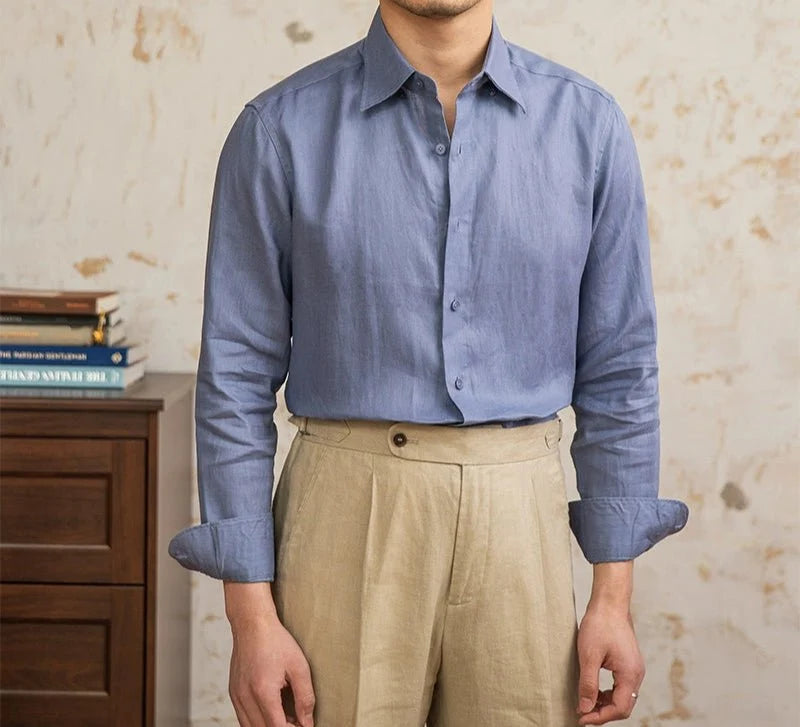 Chemise vintage en lin à manches longues