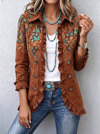Veste femme bohème à imprimé paisley et volants