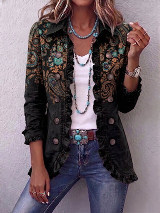 Veste femme bohème à imprimé paisley et volants